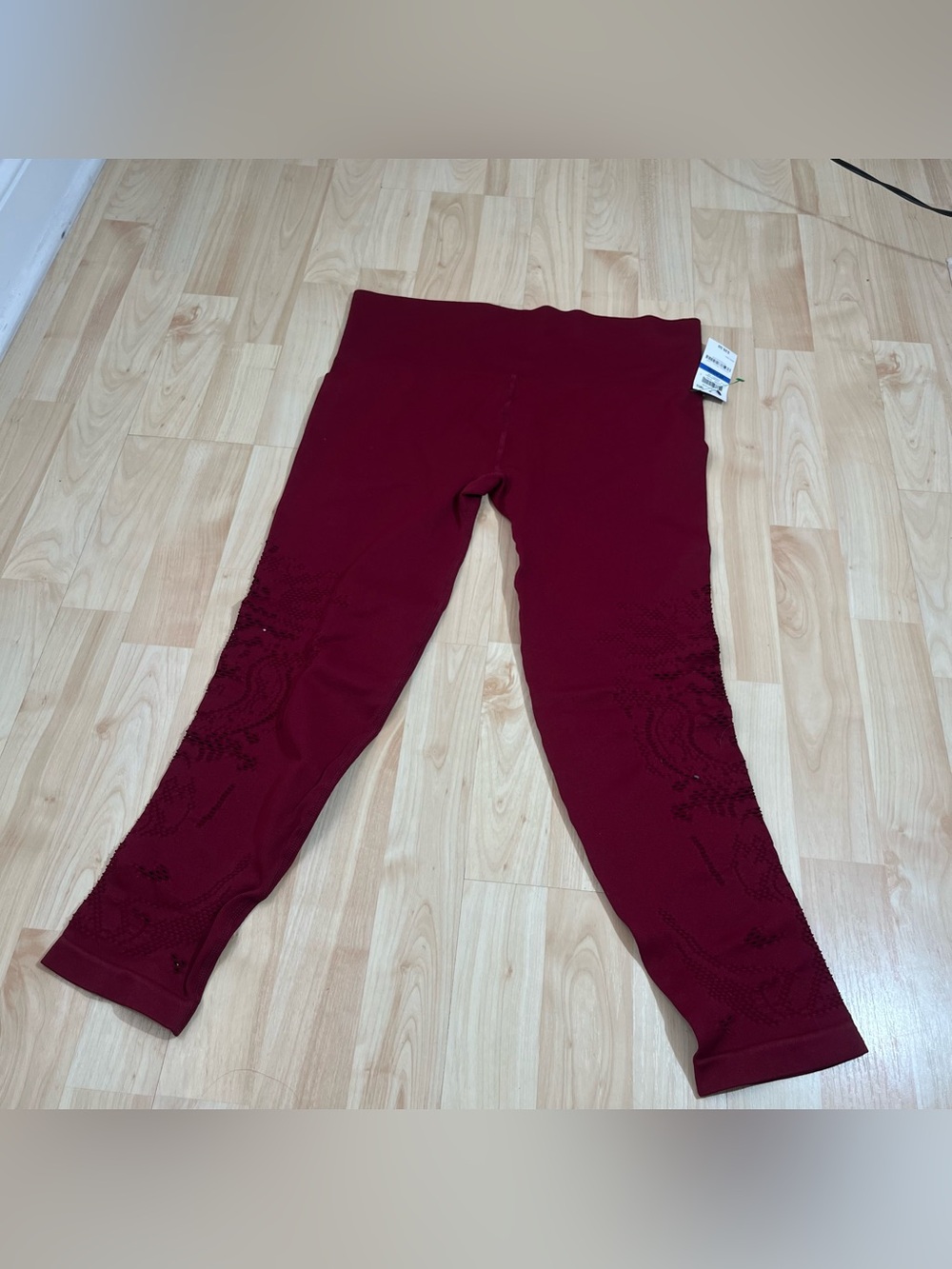 Ideology Pants Perforated Pattern Leggings Mid Rise Red Sz M NEW NWT